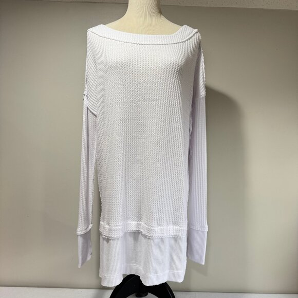 FREE PEOPLE We The Free North Shore Thermal Knit Thumb Hole Top in White - Picture 4 of 9